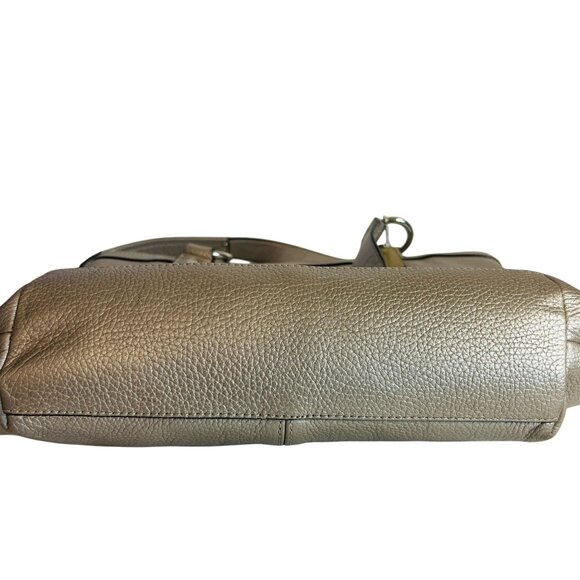 Coach L Shoulder Bag Pebbled Leather Metallic Silver Purse Tote Duo Handles - Picture 5 of 16